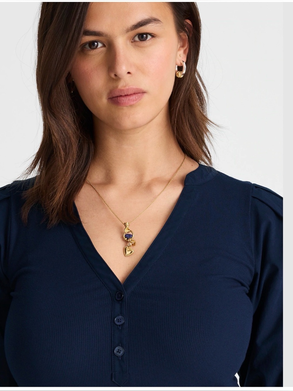 Madewell Puff Sleeve Henley Knit Top Blue Modal Blend Size XL NWT - Picture 5 of 12